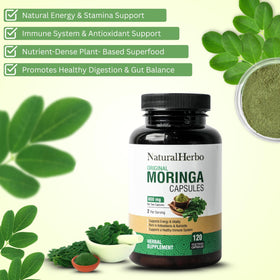 Capsules de Moringa Pur NaturalHerbo sur fond blanc