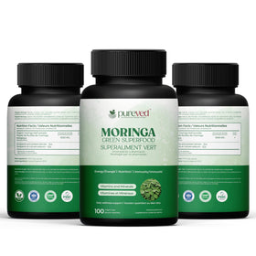 Capsules de moringa Pureved sur fond blanc