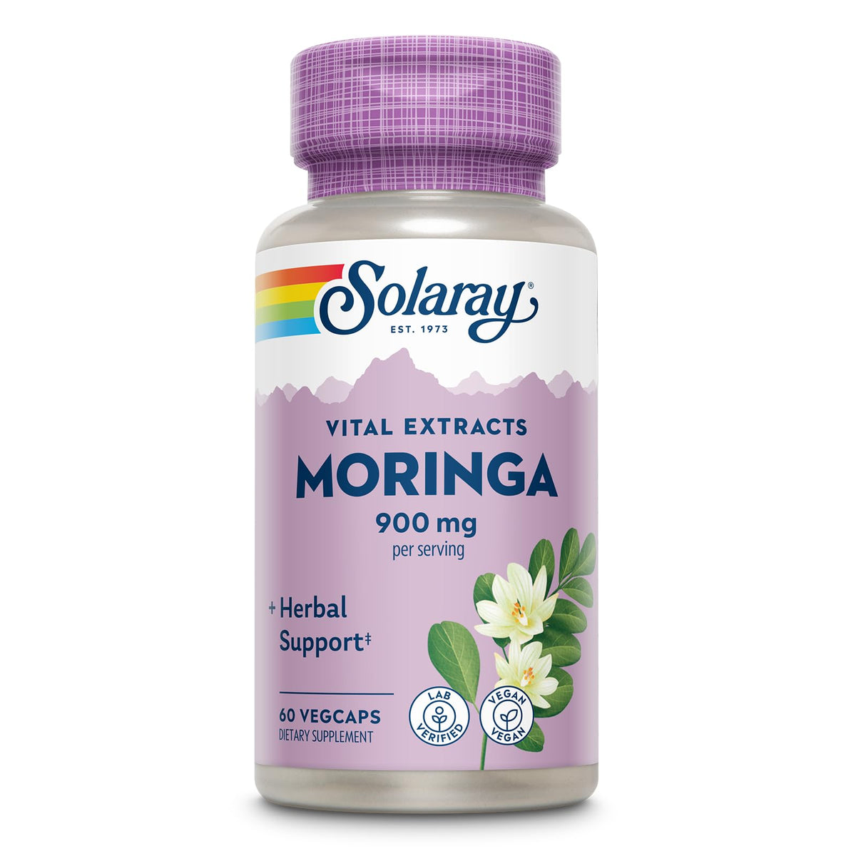 Capsules de Moringa SOLARAY 900 mg en bouteille vue de face