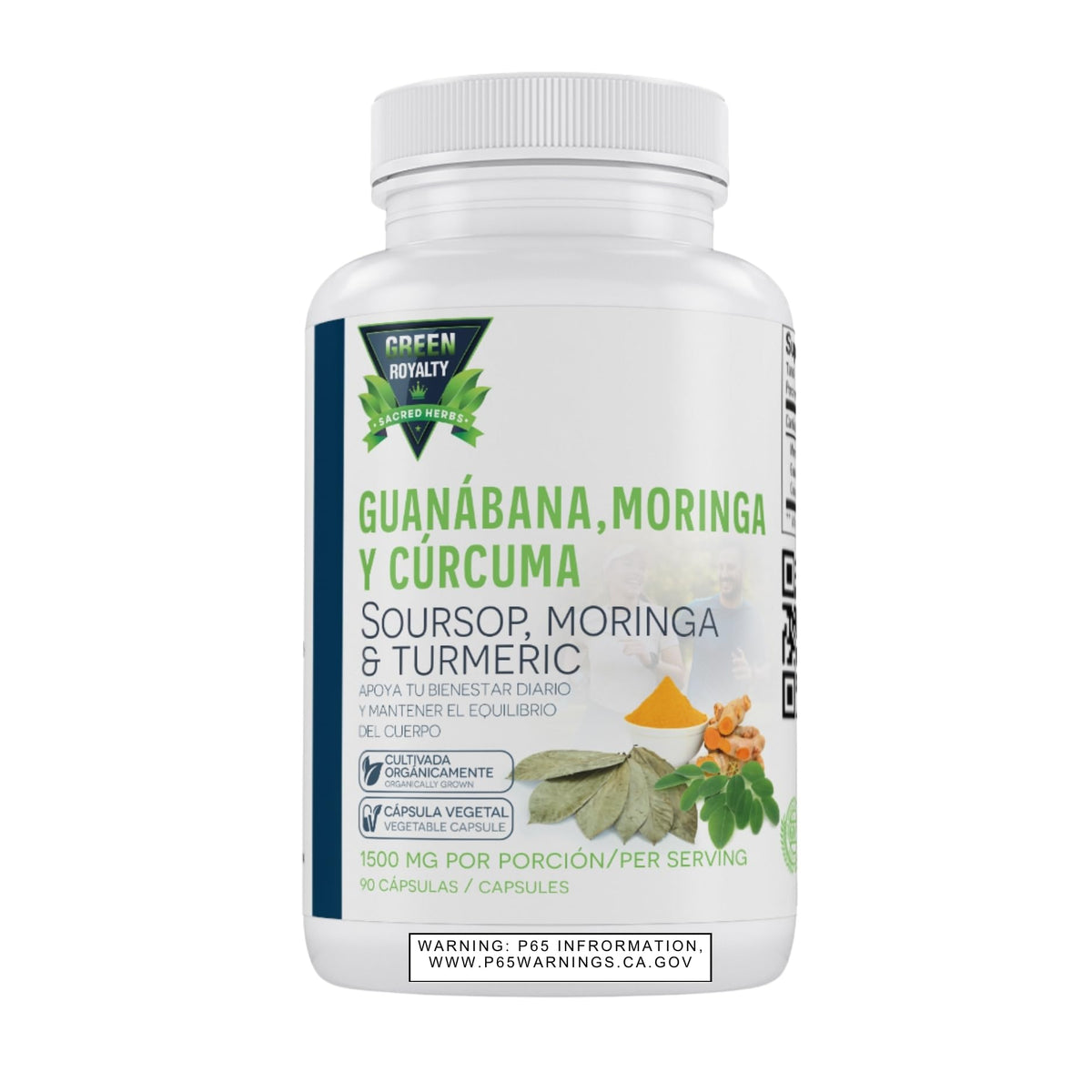 Capsules de Moringa, Soursop et Curcuma de GREEN ROYALTY en pot