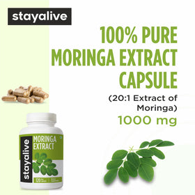 Capsules de Moringa STAY ALIVE 1000mg avec étiquette visible