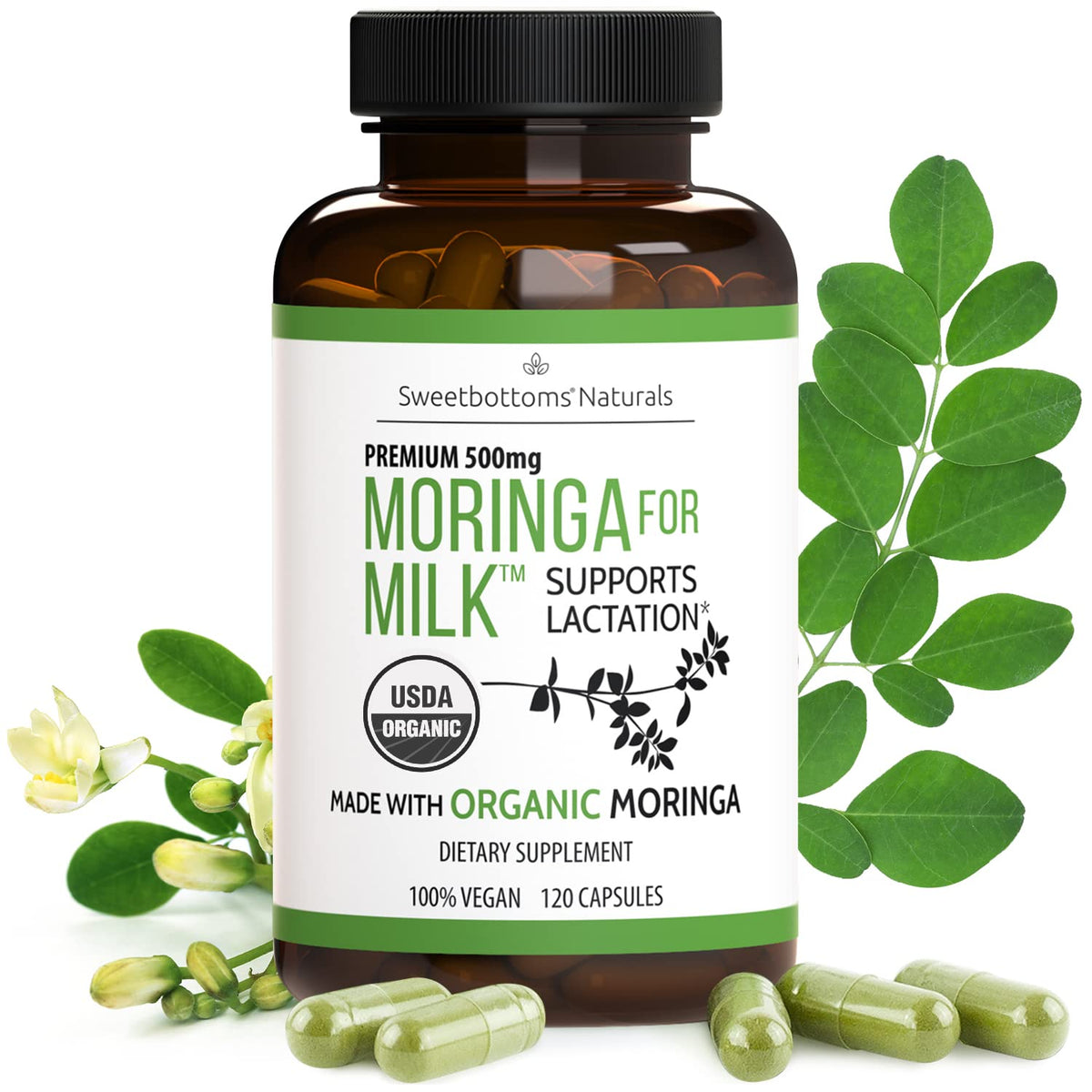 Capsules de Moringa Sweetbottoms en bouteille de 120 unités