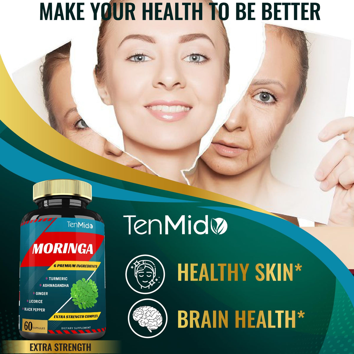 Capsules de Moringa Tenmido en gros plan