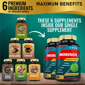 Capsules de Moringa Tenmido sur une surface en bois