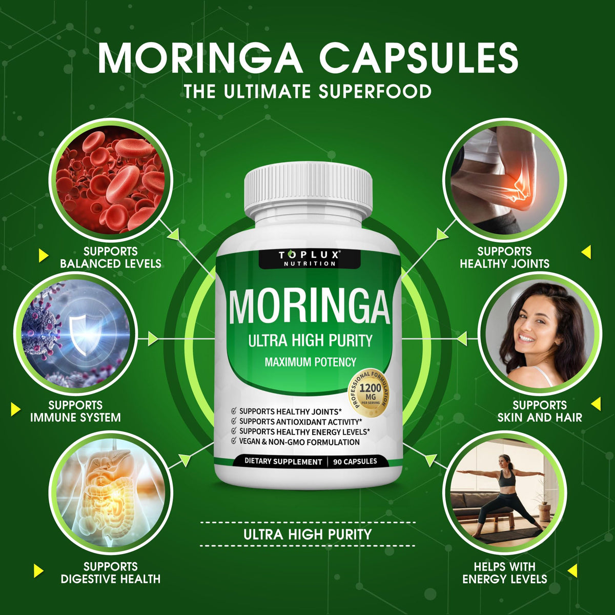 Capsules de Moringa Toplux sur une table