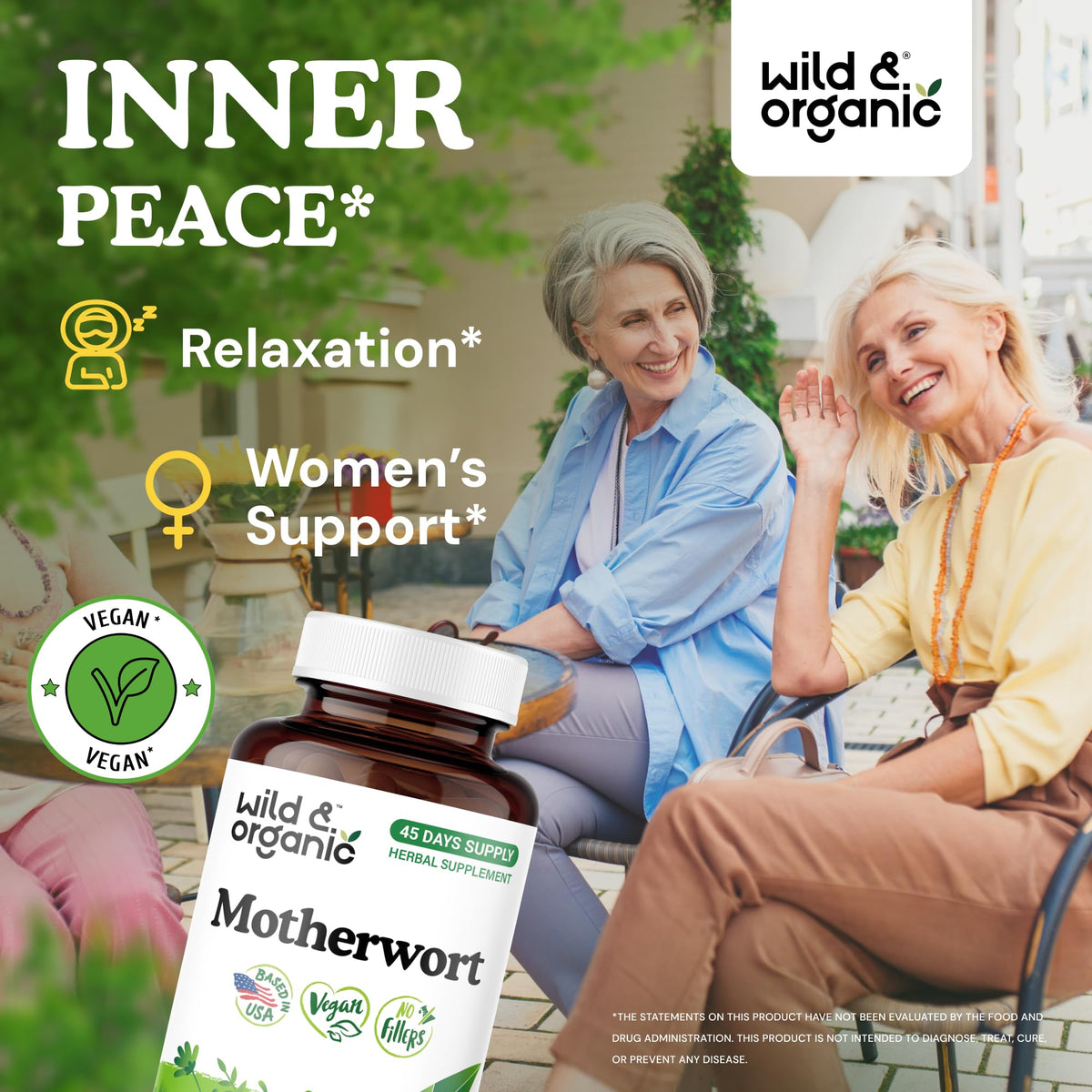 Capsules de motherwort Wild & Organic sur une table