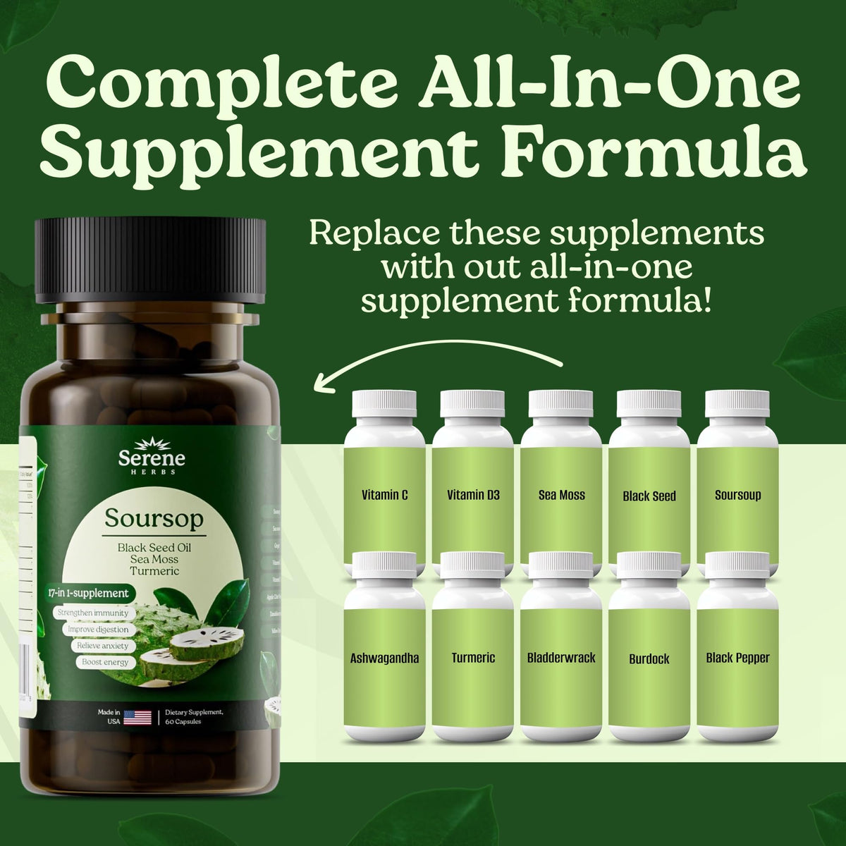 Capsules de mousse de mer 17-en-1 Serene Herbs en gros plan