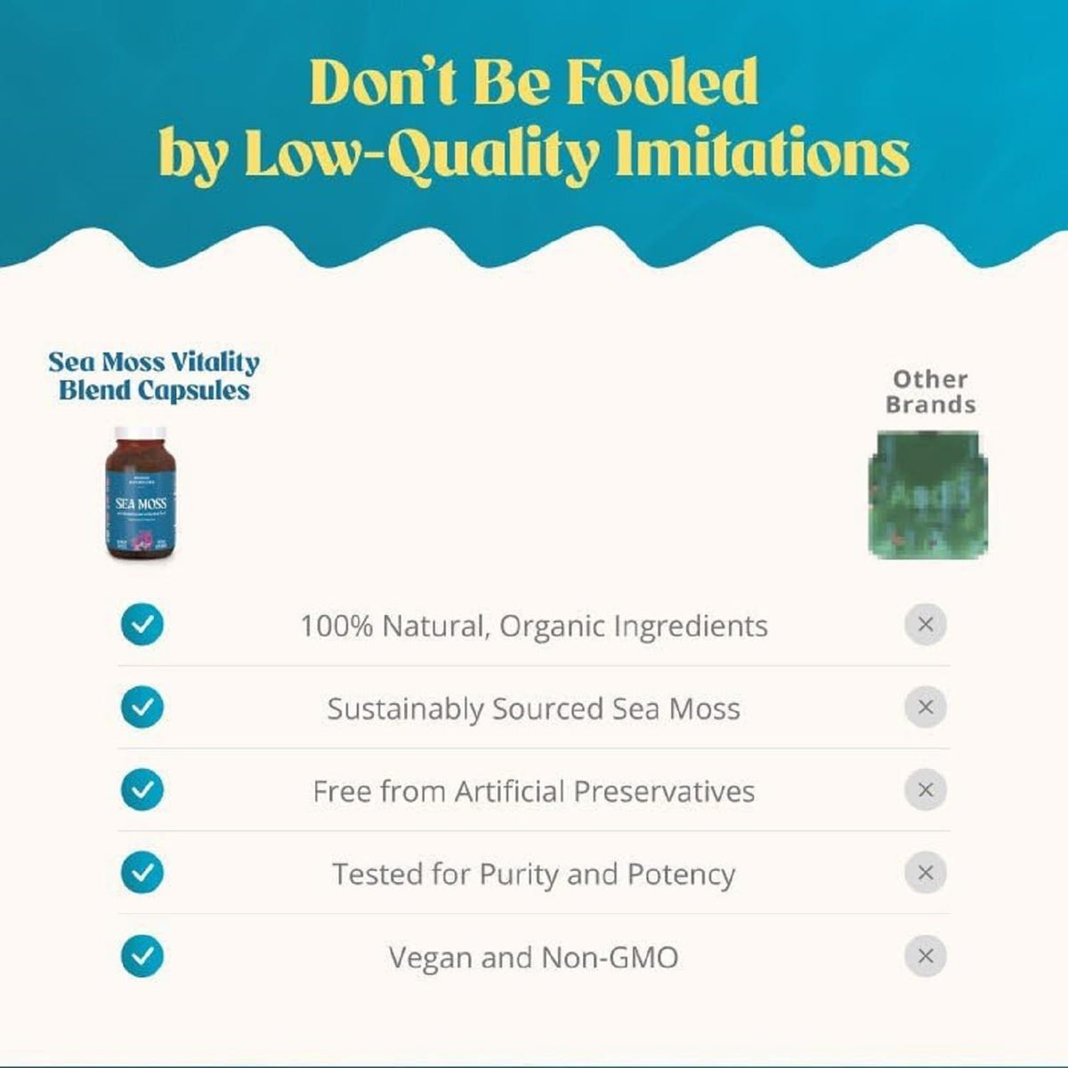Capsules de mousse de mer Akasha Superfoods dans un verre