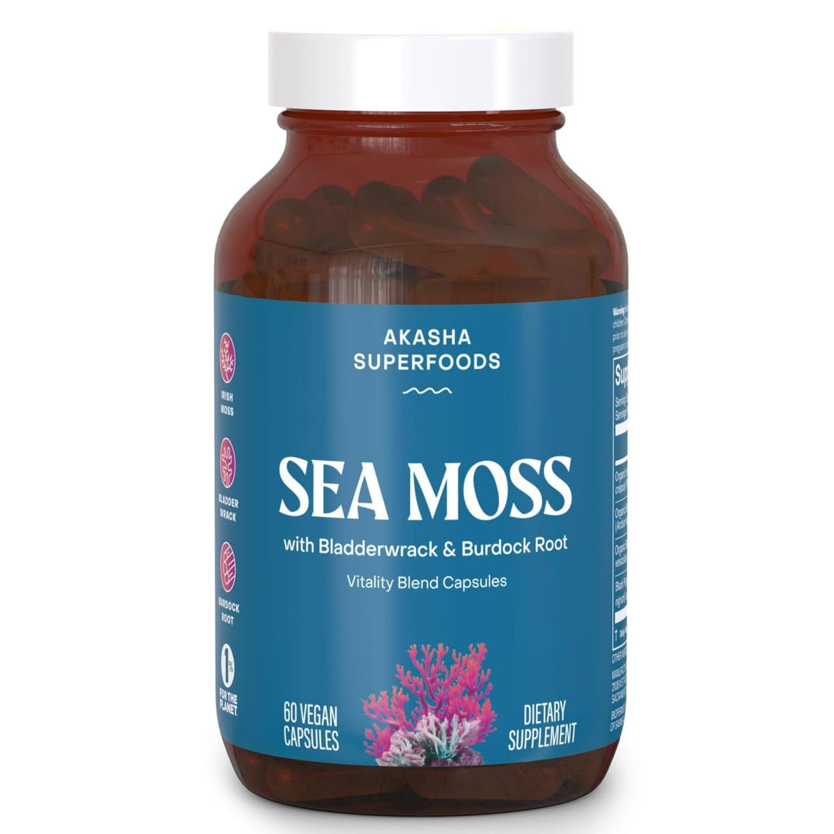 Capsules de mousse de mer Akasha Superfoods, vue de face