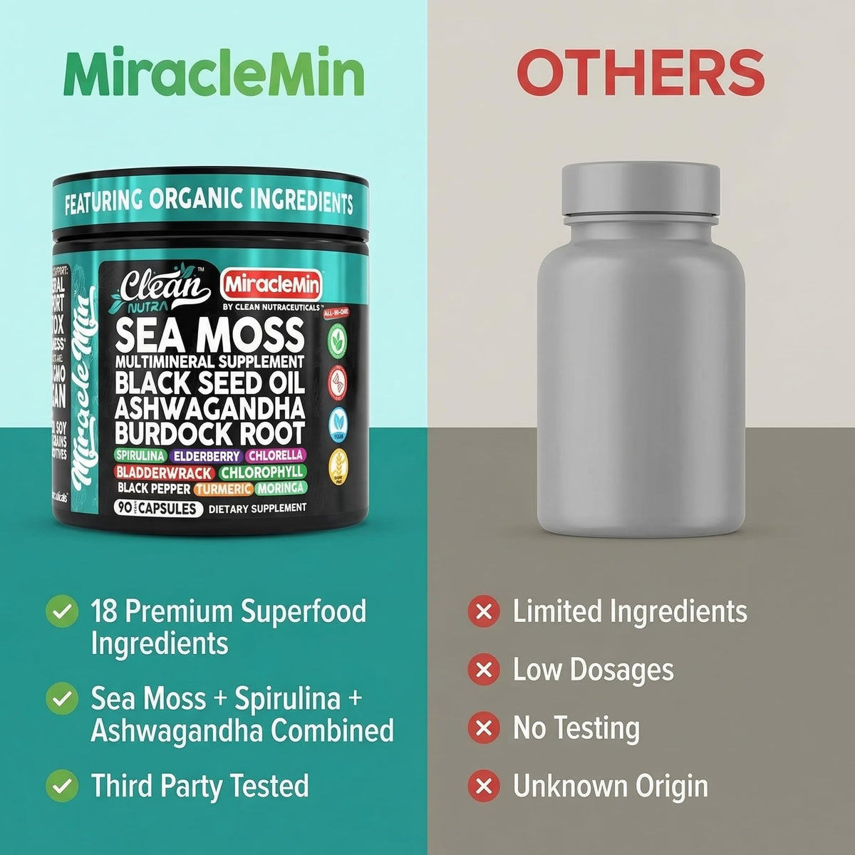 Capsules de mousse de mer bio avec ingrédients naturels