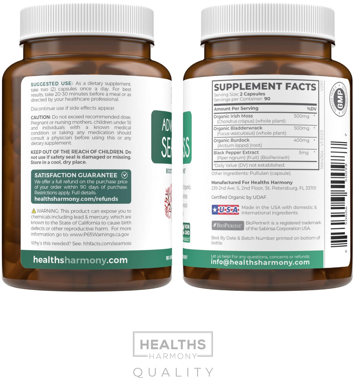 Capsules de mousse de mer bio dans une main, mise en scène