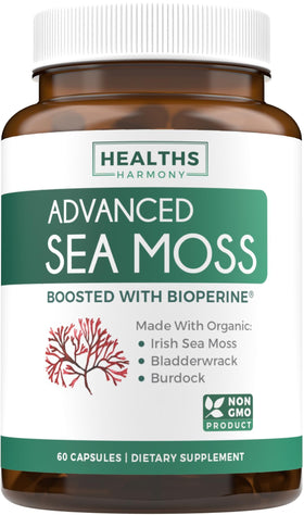 Capsules de mousse de mer bio Healths Harmony en bouteille