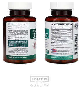 Capsules de mousse de mer bio Healths Harmony sur une table en bois