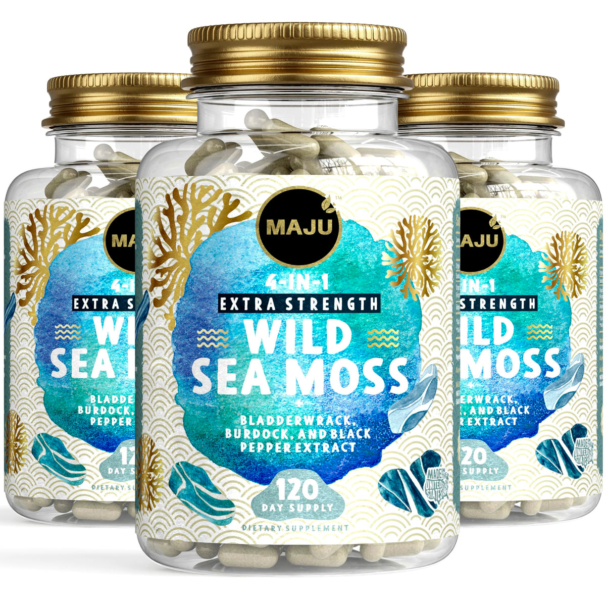 Capsules de mousse de mer irlandais sauvage Maju en bouteille