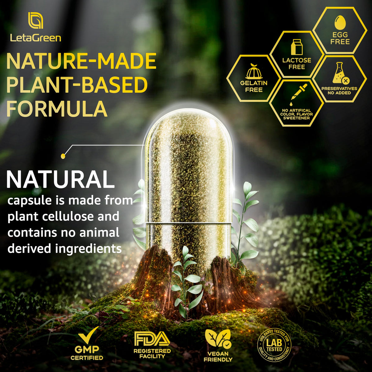 Capsules de mousse de mer LetaGreen avec des ingrédients naturels