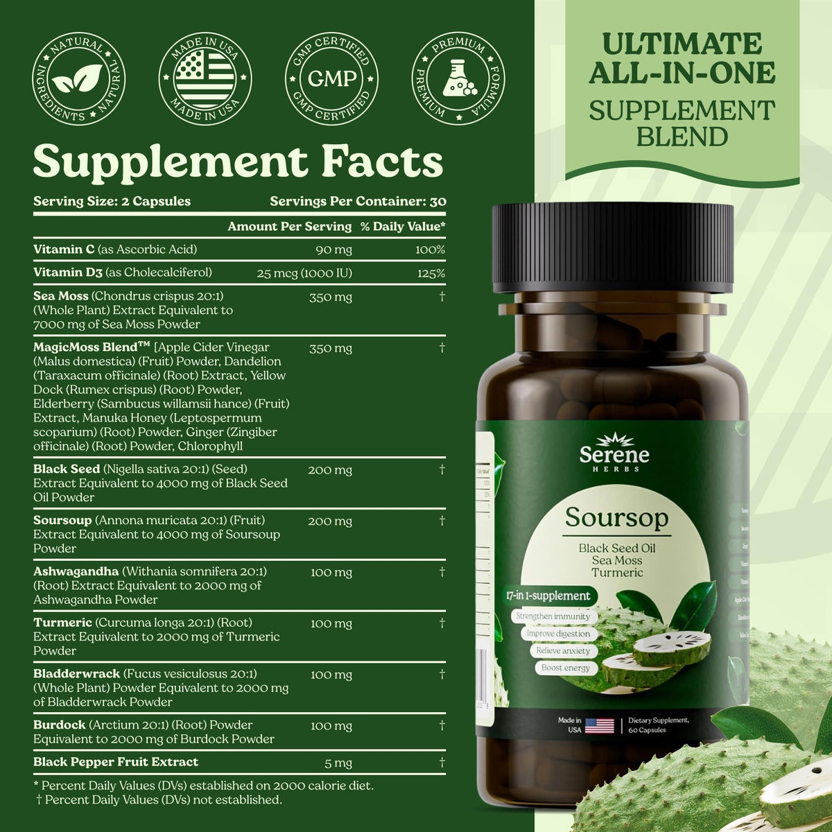Capsules de mousse de mer Serene Herbs sur une table