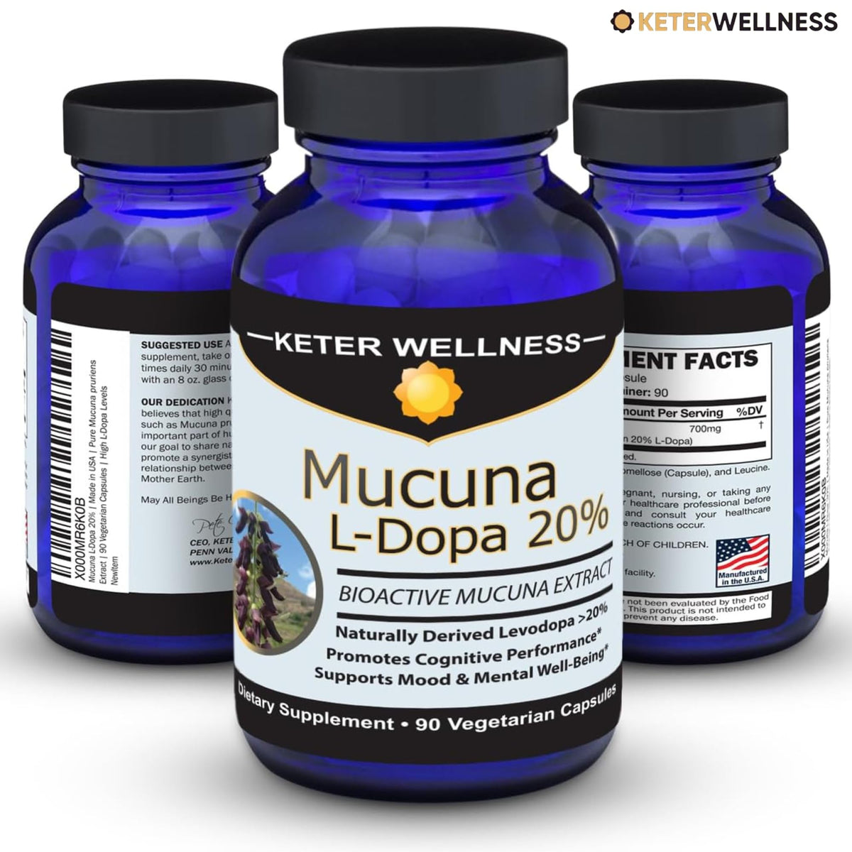 Capsules de Mucuna Pruriens Keter Wellness dans une cuillère