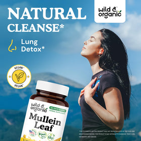 Capsules de mullein Wild & Organic près d'une main pour échelle