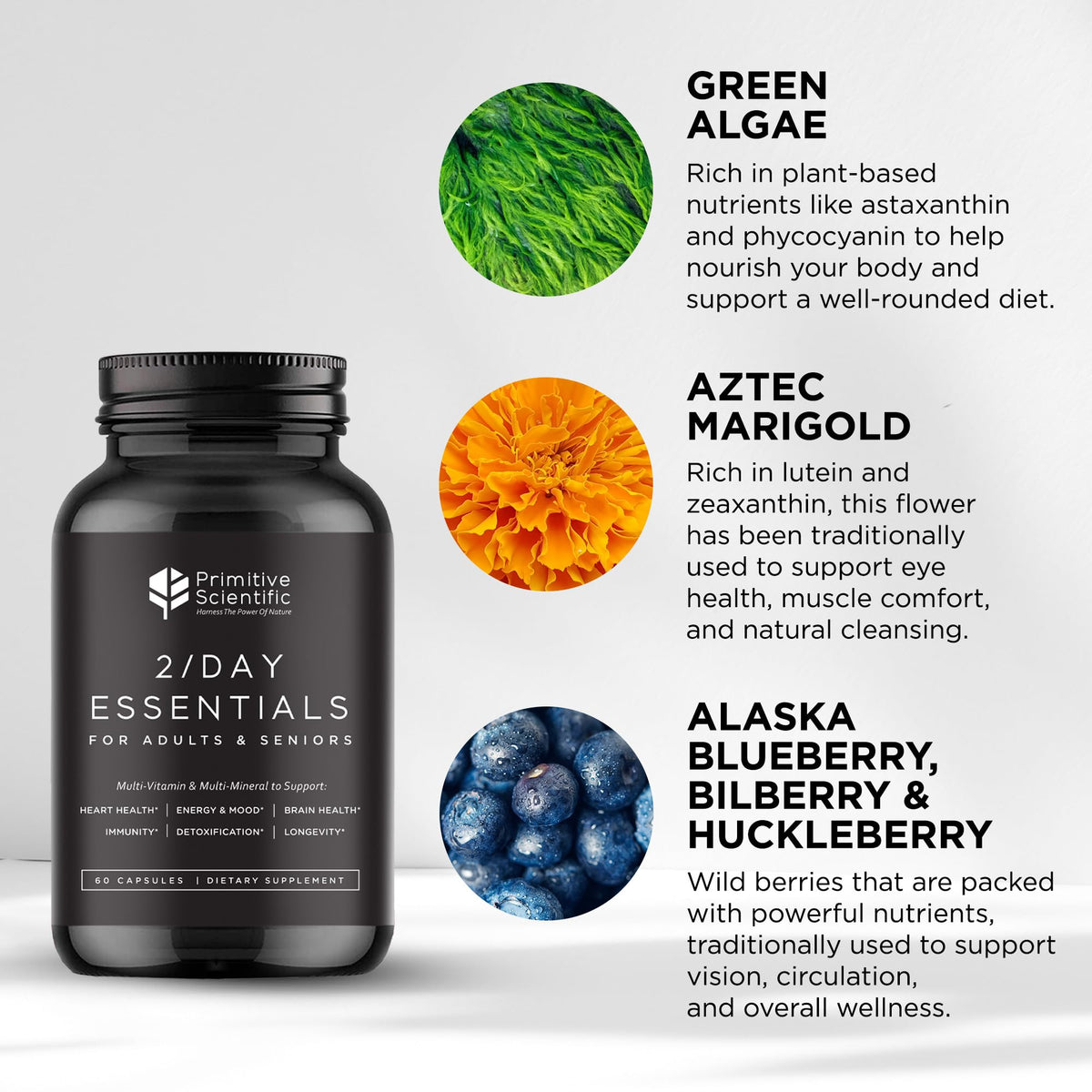 Capsules de multivitamine Primitive Scientific dans un bol