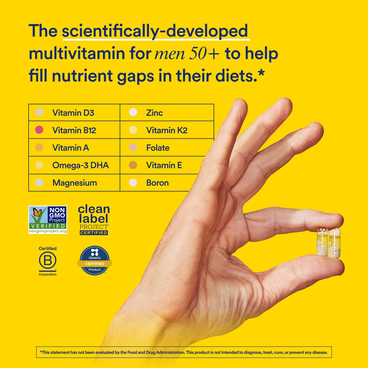 Capsules de multivitamine Ritual pour hommes, vue de près