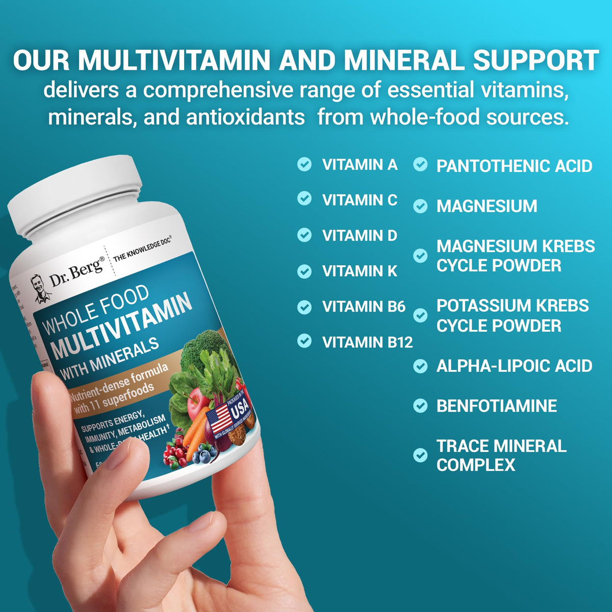 Capsules de multivitamines Dr. Berg dans une main