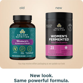 Capsules de multivitamines fermentées pour femmes Ancient Nutrition sur une table