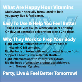 Capsules de multivitamines Happy Hour sur une table en bois
