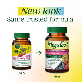 Capsules de multivitamines MegaFood pour femmes sur fond blanc