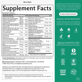 Capsules de multivitamines Needed. pour hommes sur une surface blanche