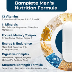 Capsules de Multivitamines pour Hommes 50+ ThrivyThystle sur une table