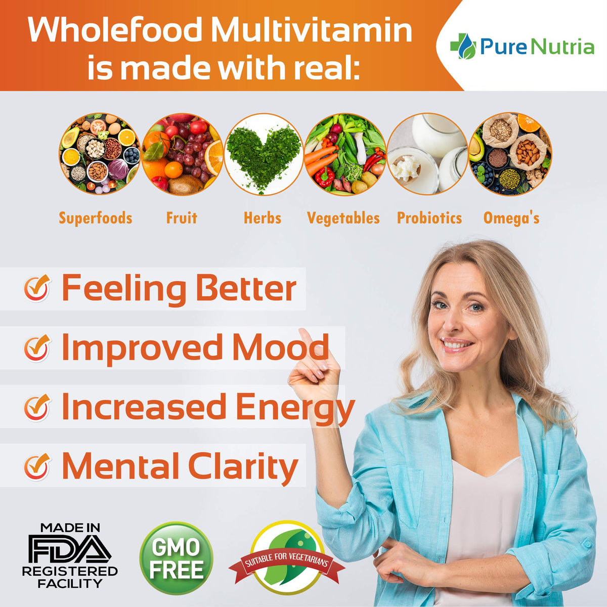 Capsules de multivitamines PureNutria dans une main