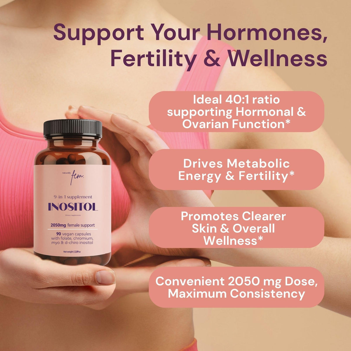 Capsules de Myo-Inositol et D-Chiro Inositol QSTA sur fond blanc