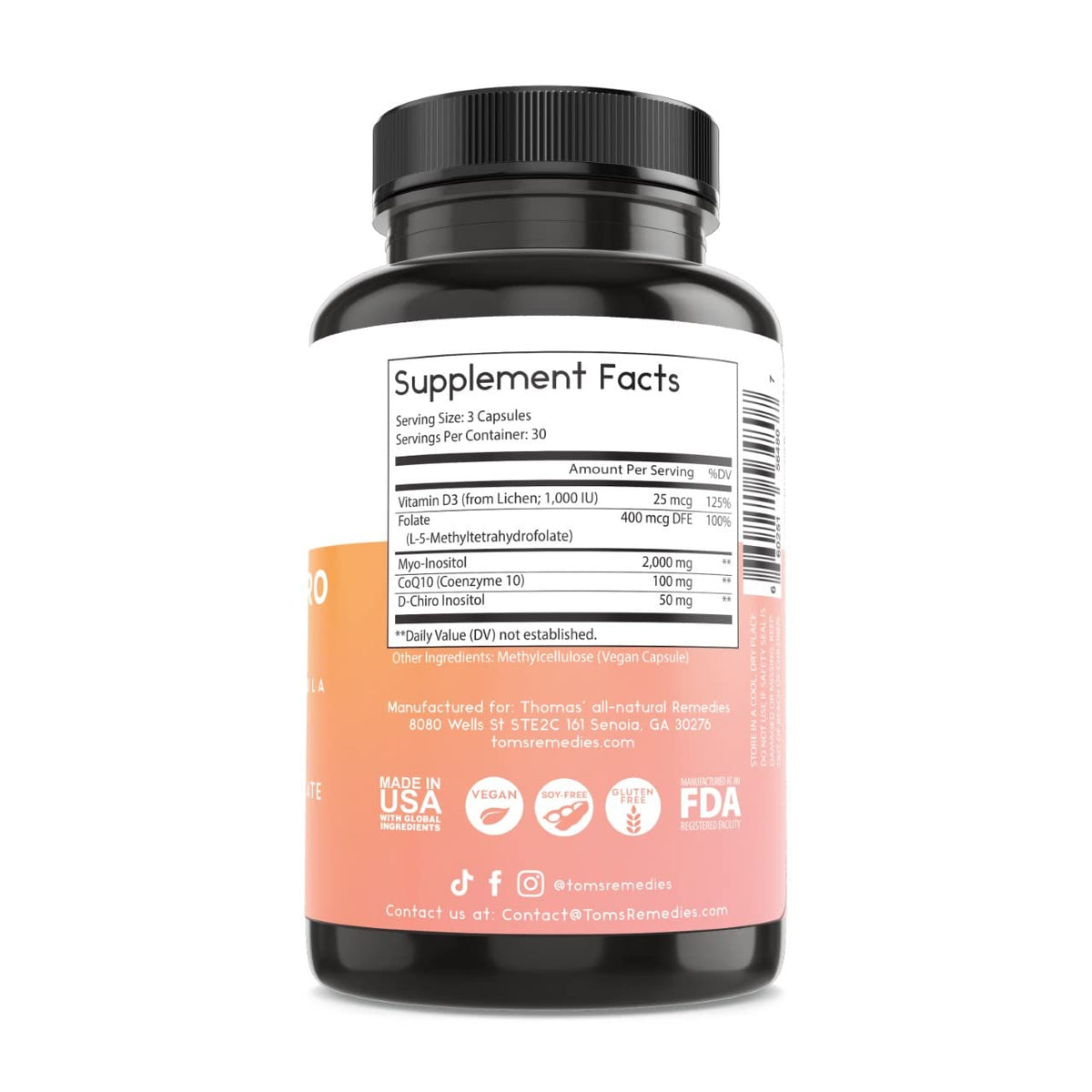 Capsules de Myo Inositol et D-Chiro Inositol sur une surface blanche