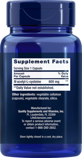 Capsules de N-Acetyl-L-Cysteine de Life Extension, vue de près