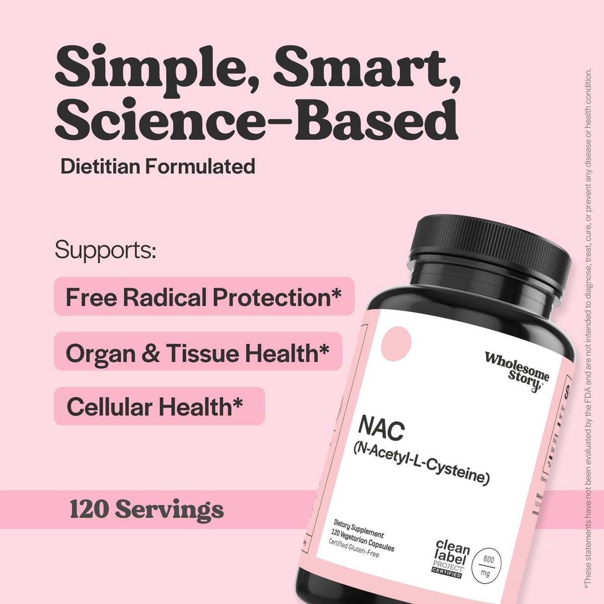 Capsules de NAC 600 mg Wholesome Story sur une surface blanche