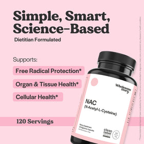 Capsules de NAC 600 mg Wholesome Story sur une surface blanche