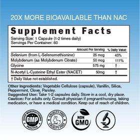 Capsules de NAC N-Acetyl Cystéine Éthyl Ester Nature's Fusions sur une surface blanche