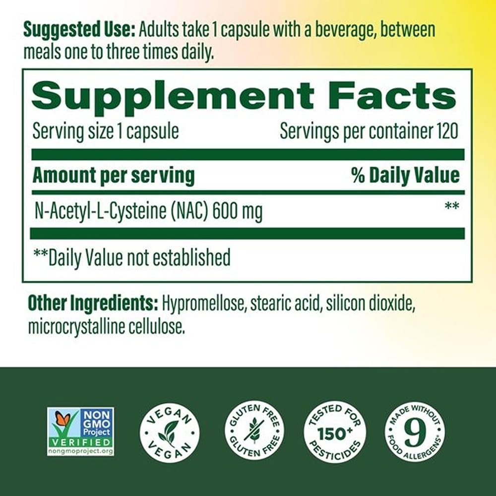 Capsules de NAC N-Acétylcystéine de MegaFood sur une table