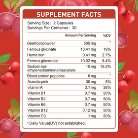 Capsules de Natener Complément Alimentaire Fer 36mg avec Betterave 500mg, présentation