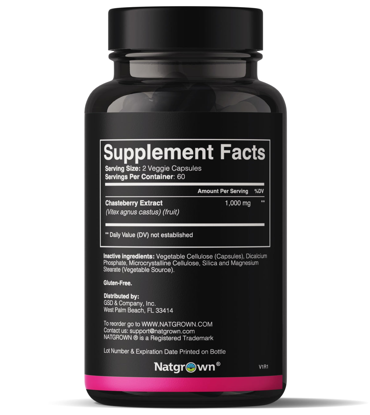 Capsules de Natgrown Vitex Chasteberry sur une surface blanche