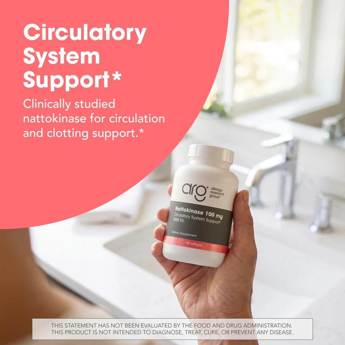 Capsules de Nattokinase 100 mg Allergy Research Group sur fond blanc