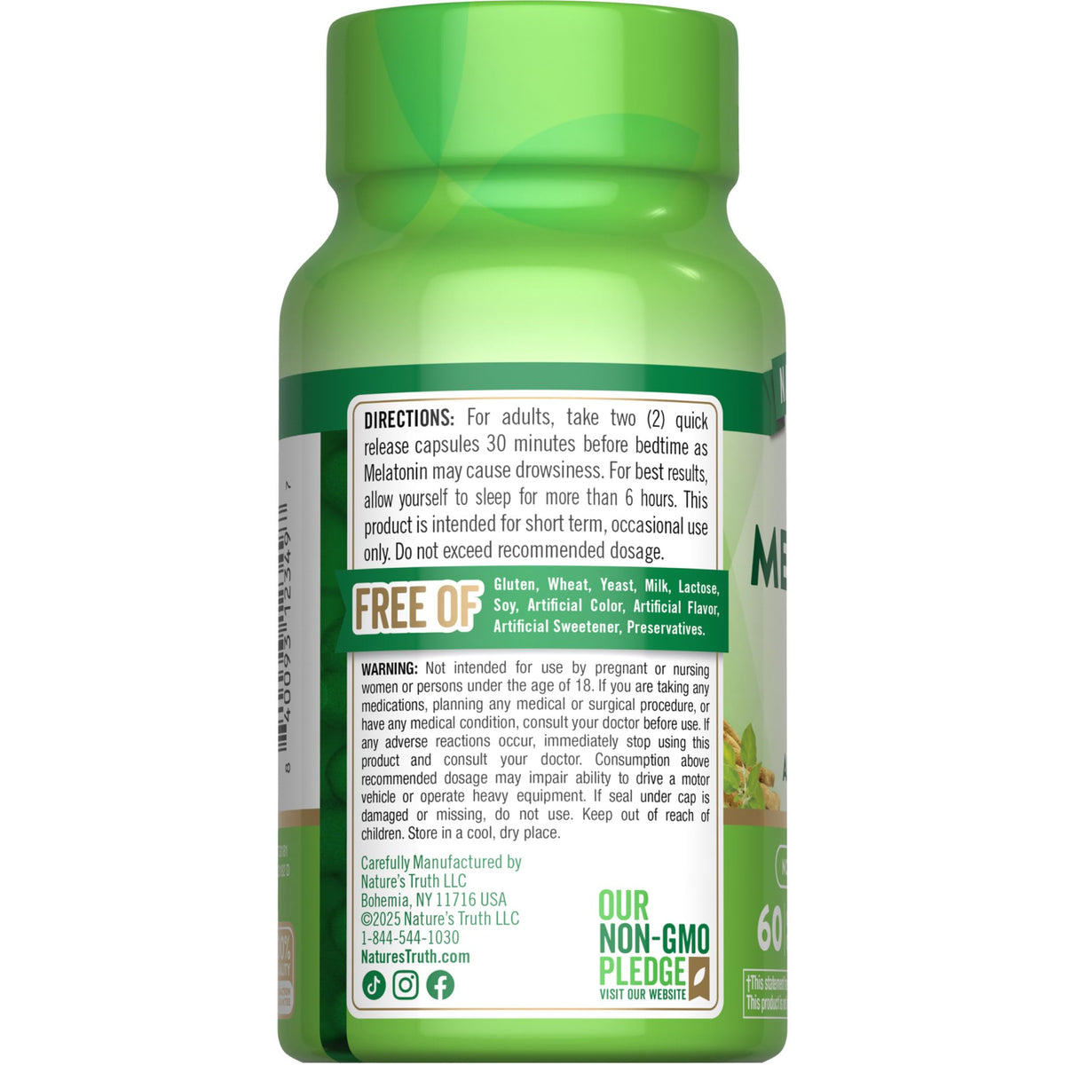 Capsules de Nature's Truth Melatonin 10mg avec Ashwagandha, présentation