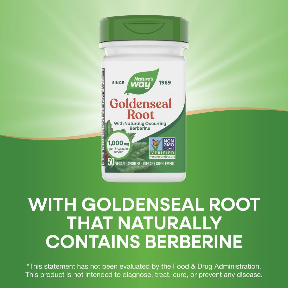 Capsules de Nature's Way Racine de Goldenseal sur fond blanc