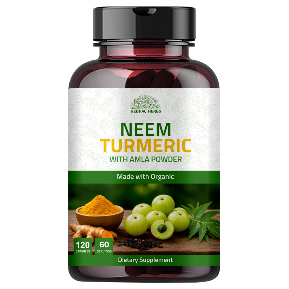 Capsules de Neem et Curcuma Hebhac Herbs en bouteille avec étiquette visible