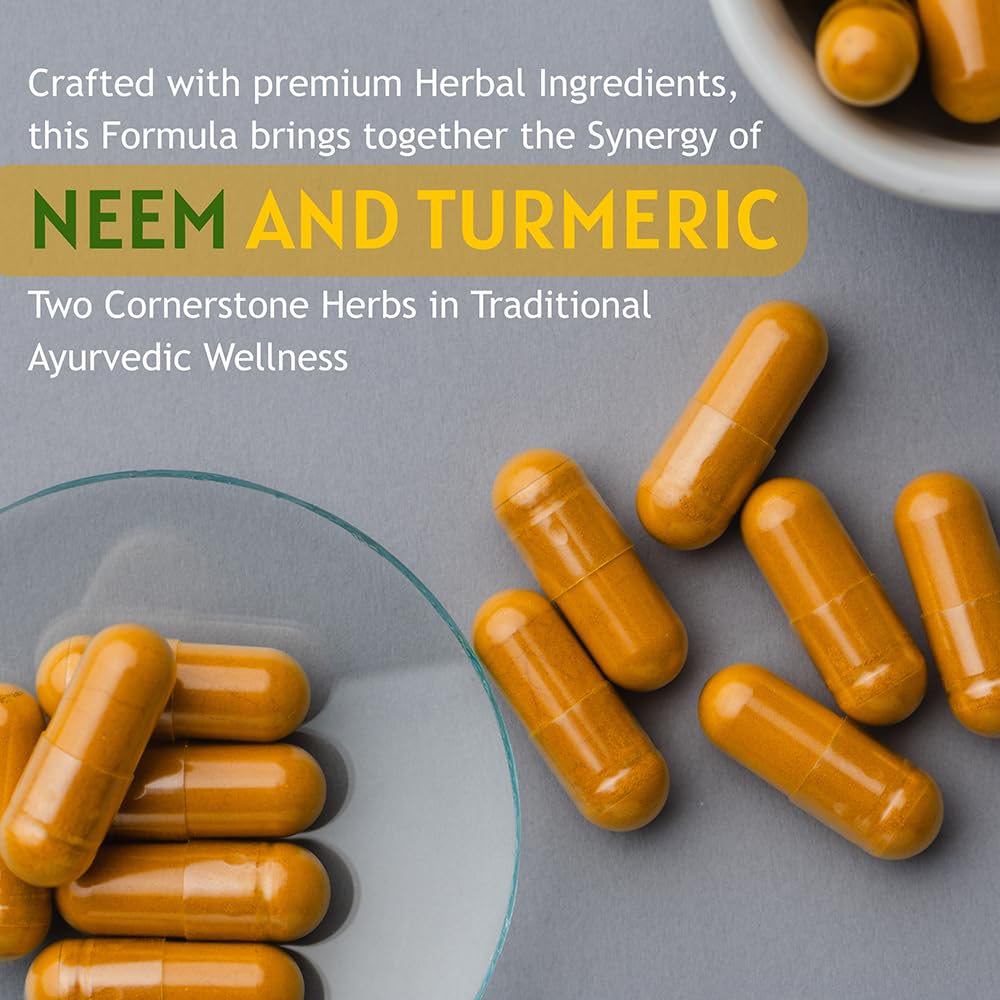 Capsules de Neem et Curcuma Ireya Ayurveda sur fond blanc
