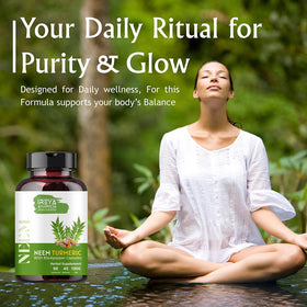 Capsules de Neem et Curcuma Ireya Ayurveda sur une table