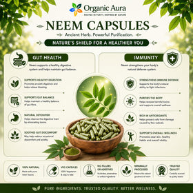 Capsules de Neem Organic Aura avec feuille de neem