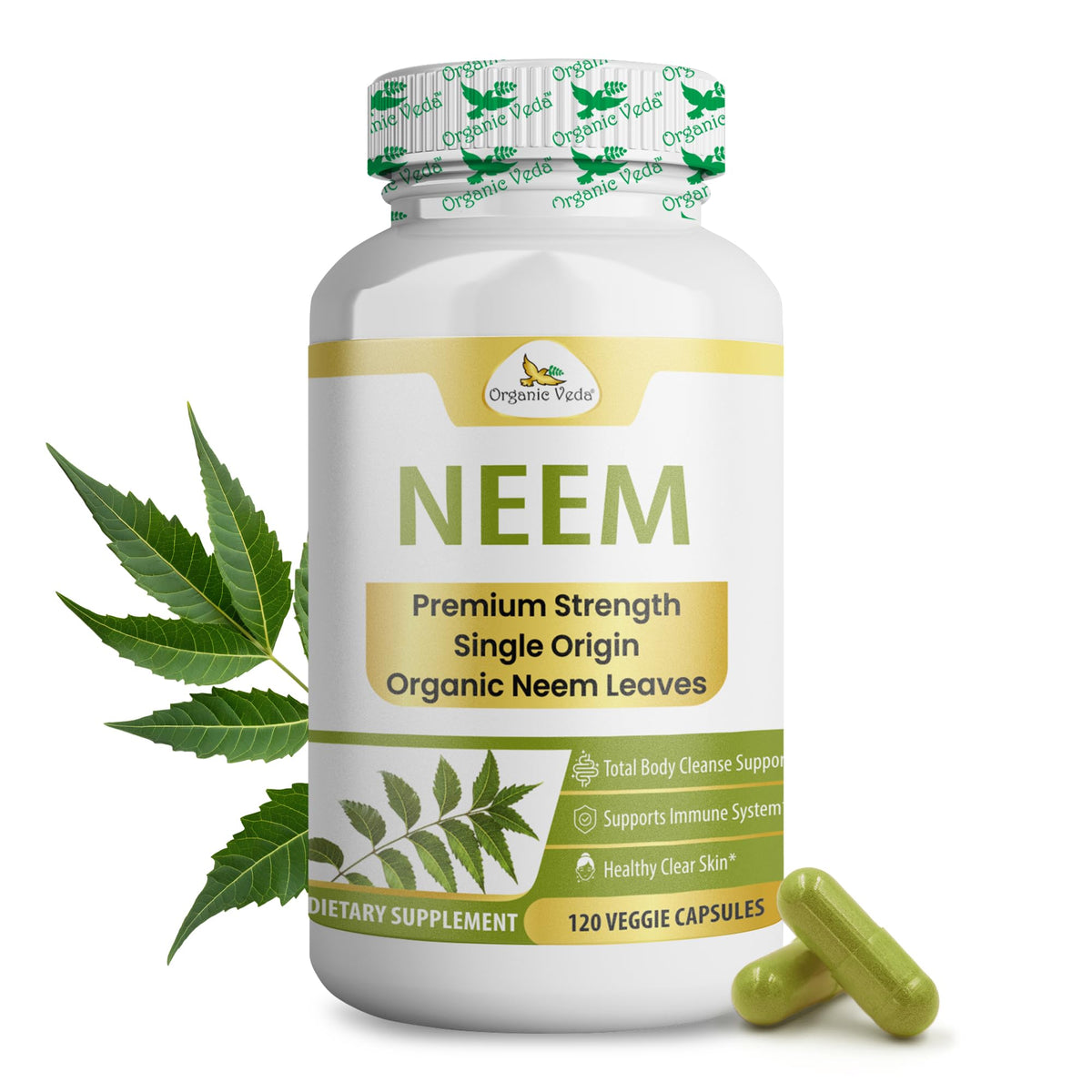 Capsules de neem Organic Veda en bouteille vue de face