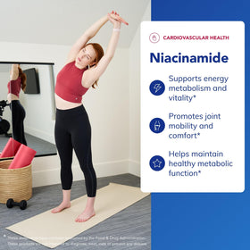 Capsules de Niacinamide sur fond blanc