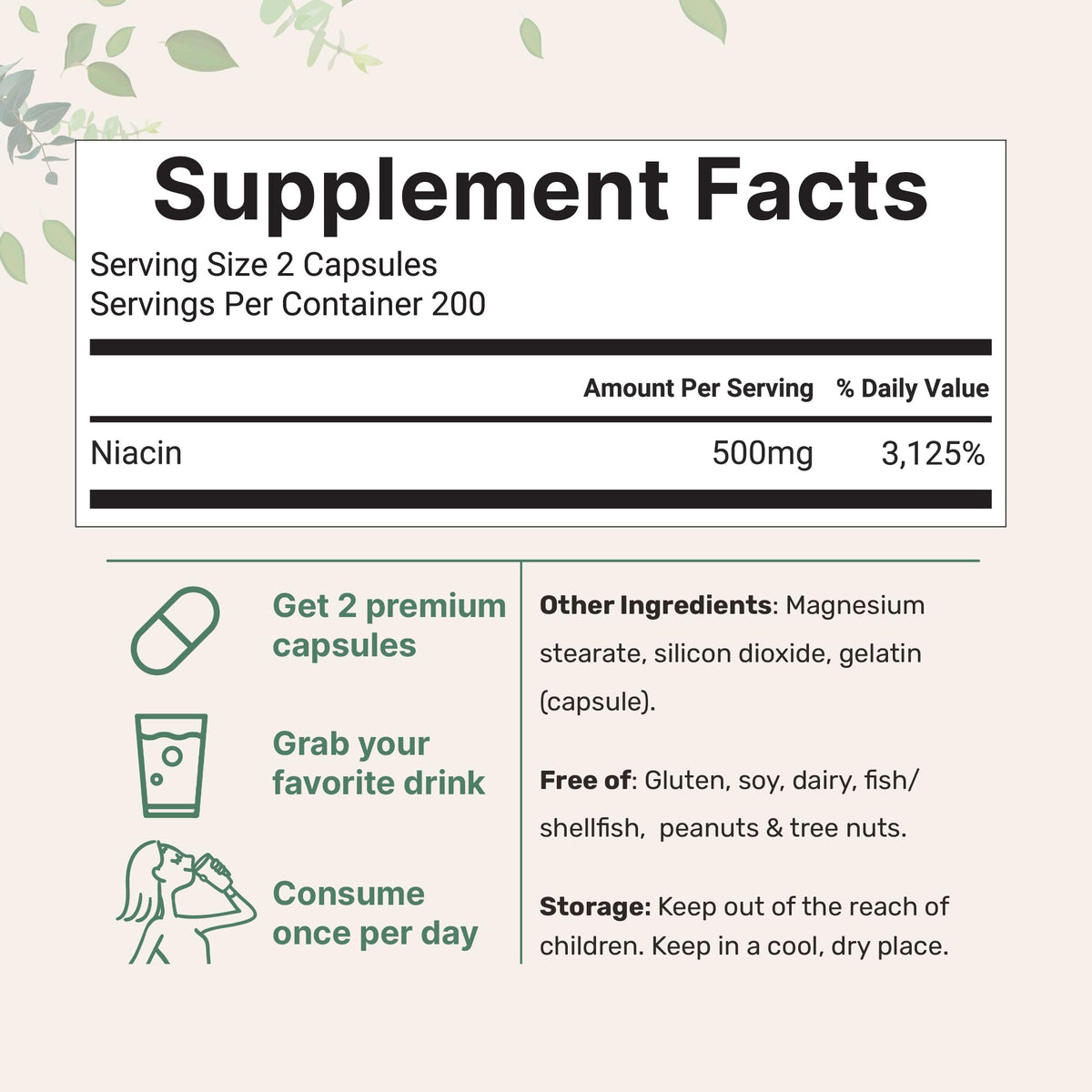 Capsules de Niacine 500mg Micro Ingredients sur une surface blanche